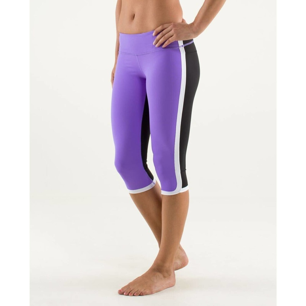 Lululemon Run Speed Crop Leggings Purple Black White Colorblockโ Capris Size 4